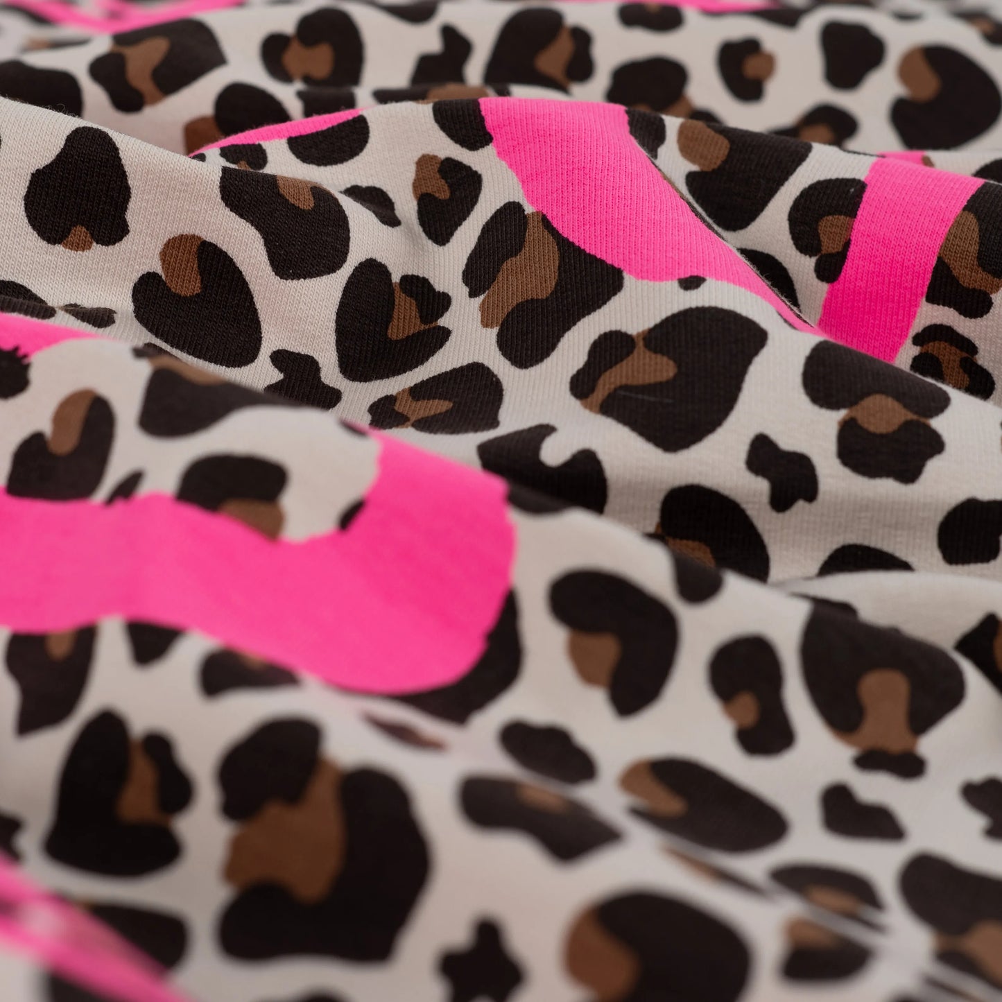 French Terry- Leopard Neon Heart Caramel Print