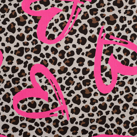 French Terry-  Leopard Neon Heart Caramel Print